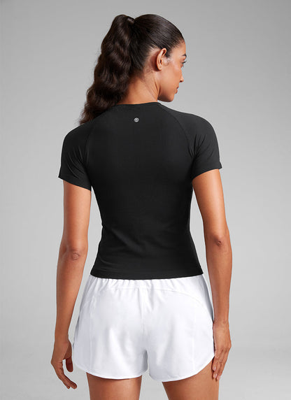 Seamless Waist Length Crewneck Short Sleeve