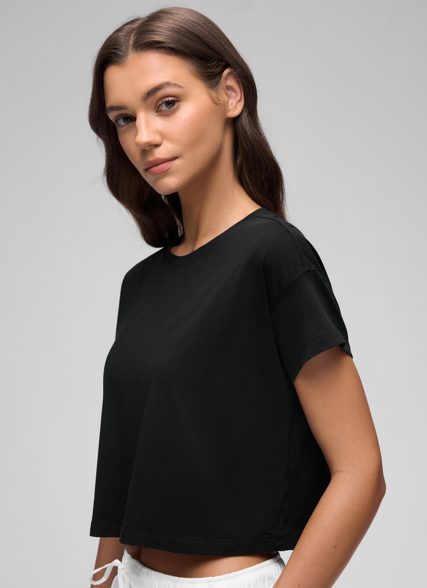 Pima Cotton Crew Neck Cropped Short Sleeve