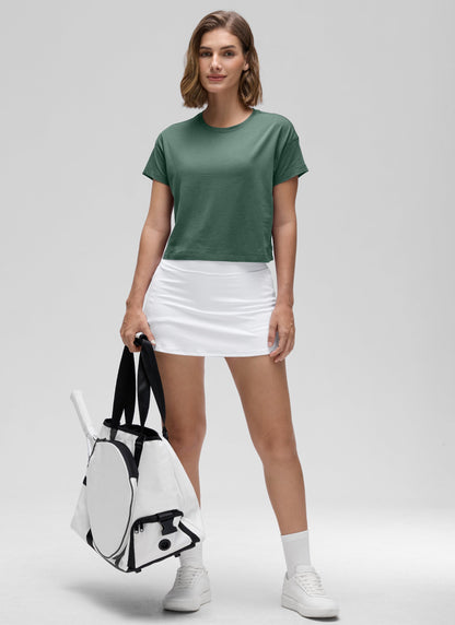 Pima Cotton Crew Neck Cropped Short Sleeve