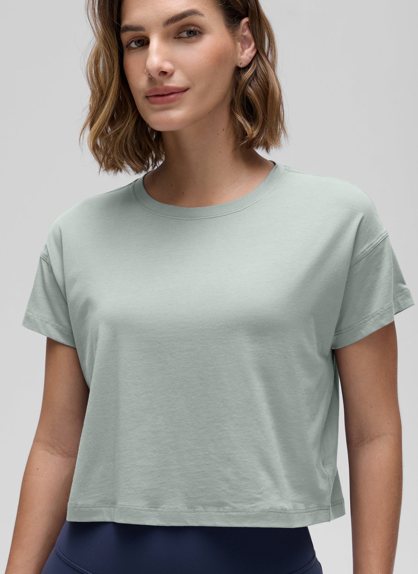 Pima Cotton Crew Neck Cropped Short Sleeve
