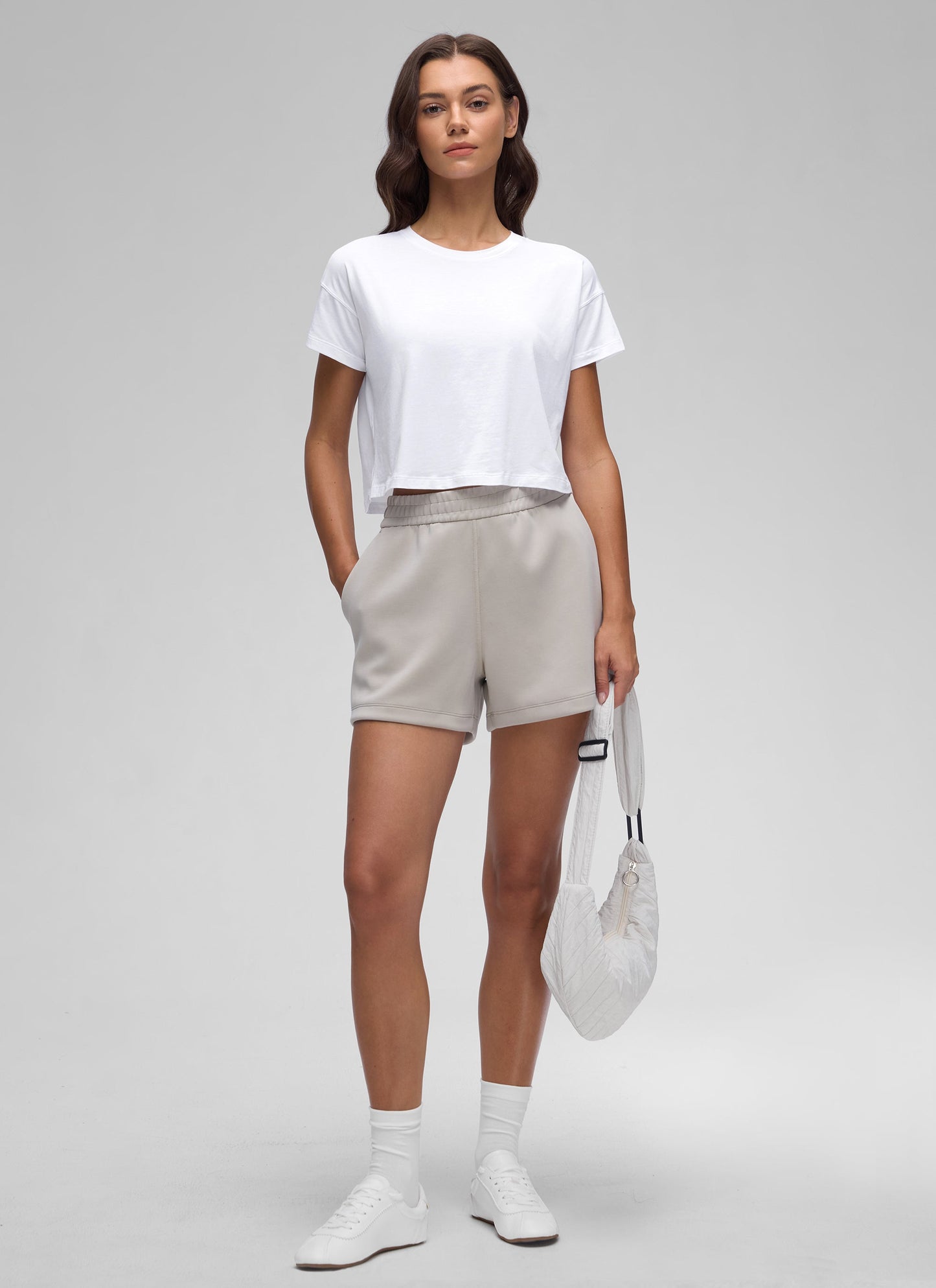 Pima Cotton Crew Neck Cropped Short Sleeve