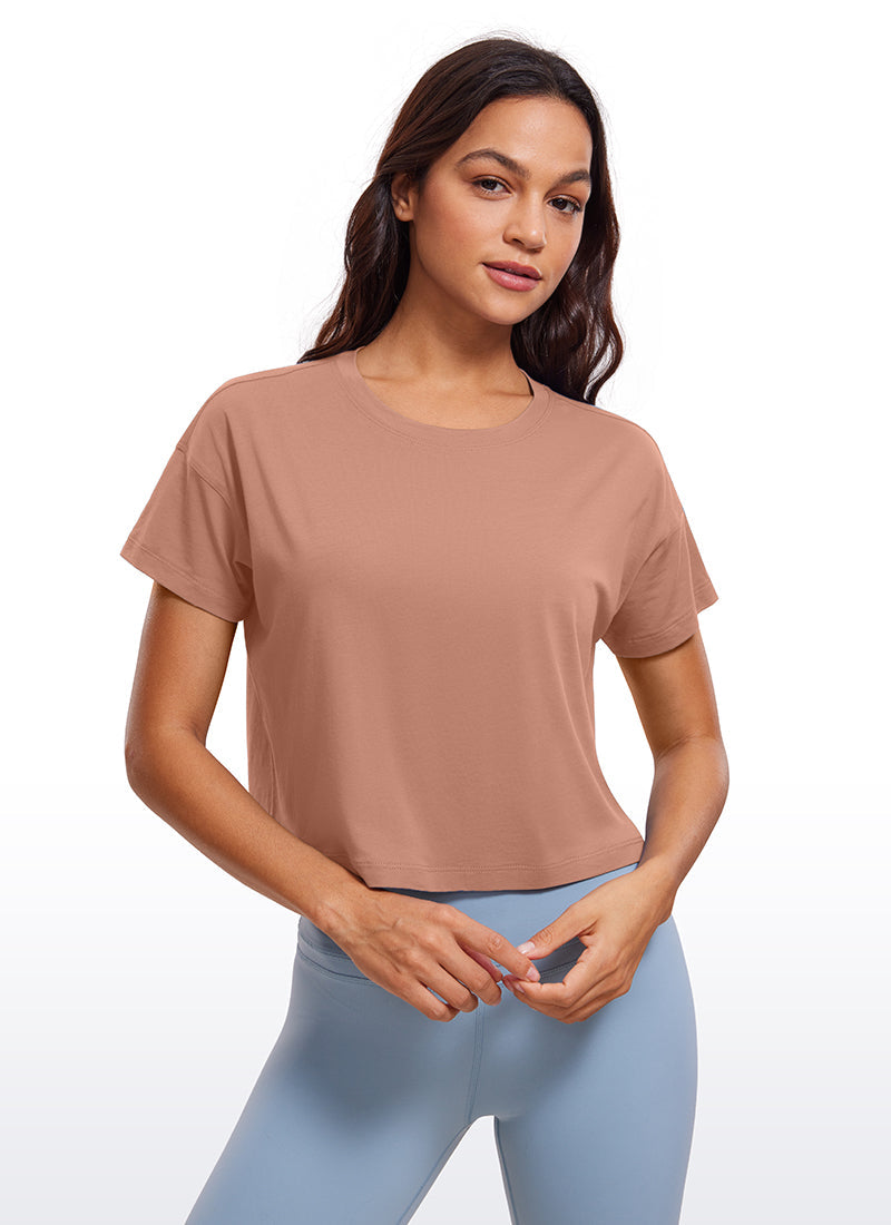 Pima Cotton Crew Neck Cropped Short Sleeve