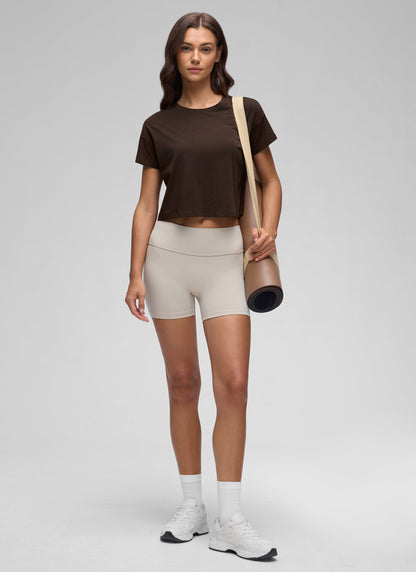 Pima Cotton Crew Neck Cropped Short Sleeve