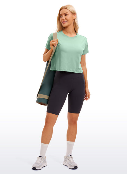 Pima Cotton Crew Neck Cropped Short Sleeve