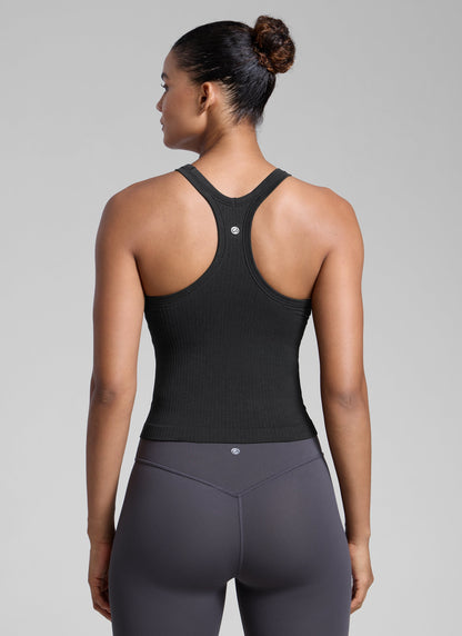 Seamless Racerback Built in Bra Ribbed Tank