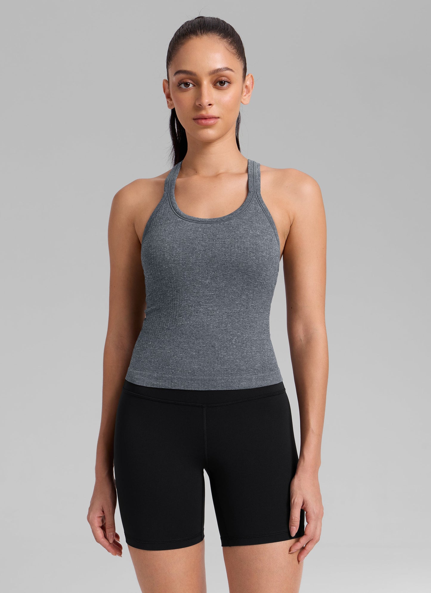 Seamless Racerback Built in Bra Ribbed Tank