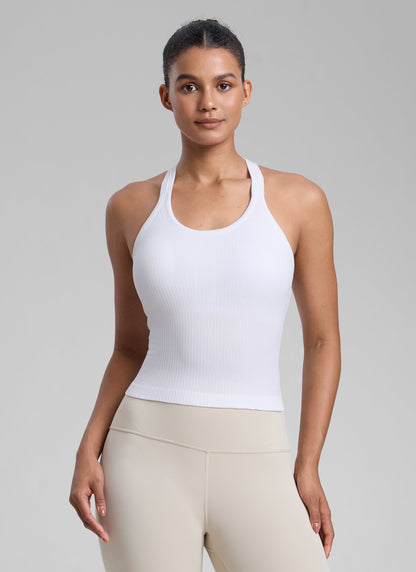 Seamless Racerback Built in Bra Ribbed Tank