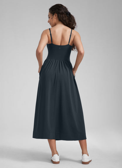Square Neck Sleeveless Pocket Dress