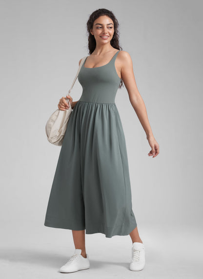 Square Neck Sleeveless Pocket Dress