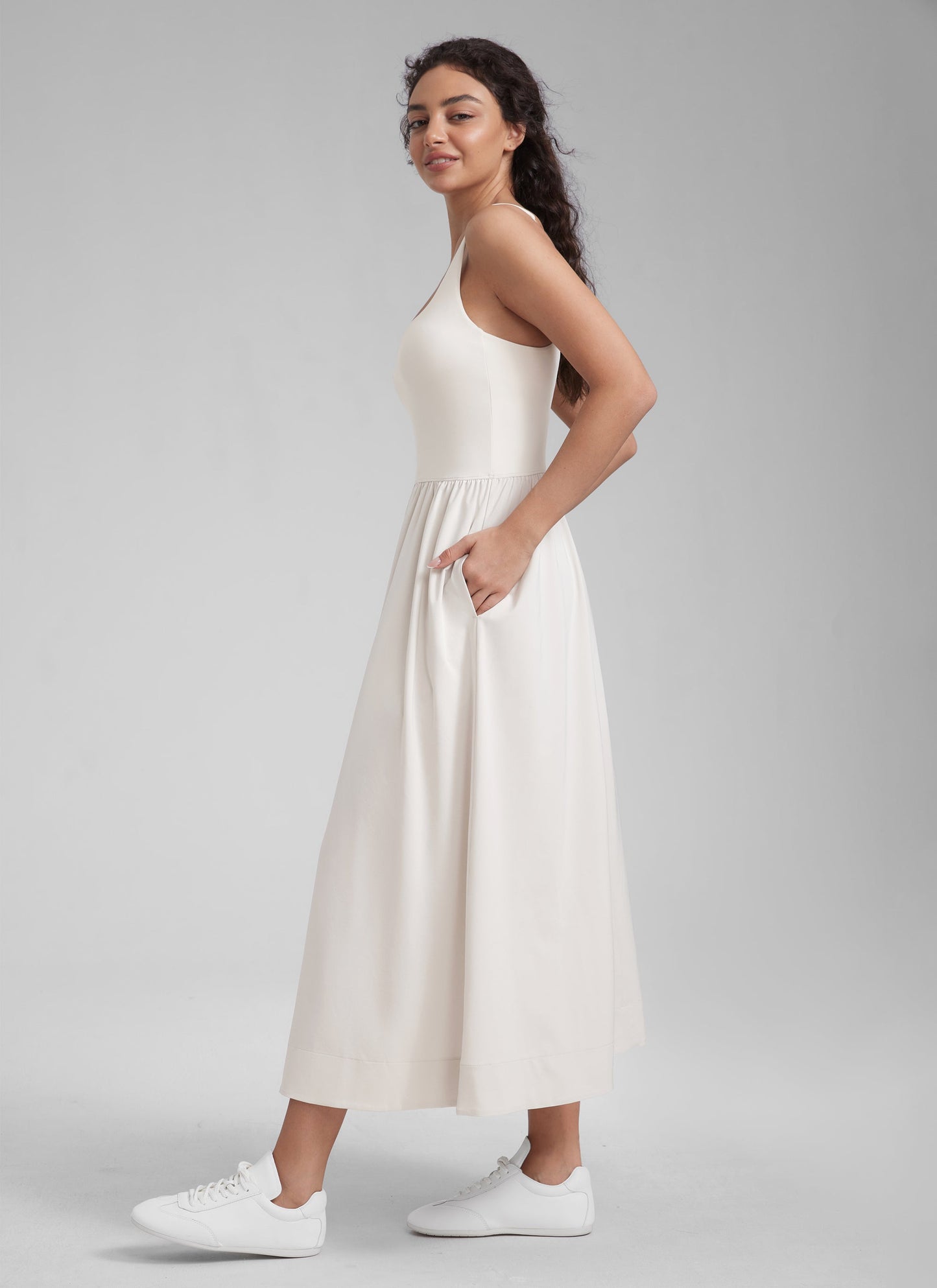 Square Neck Sleeveless Pocket Dress