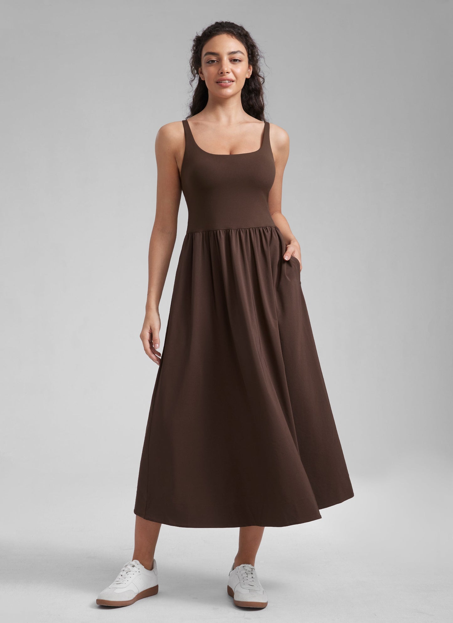 Square Neck Sleeveless Pocket Dress