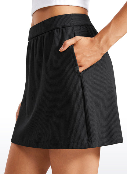 Ribbed High Rise Pocket A Line Skirt 14''