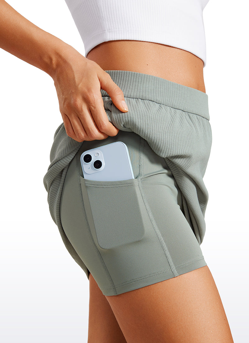 Ribbed High Rise Pocket A Line Skirt 14''