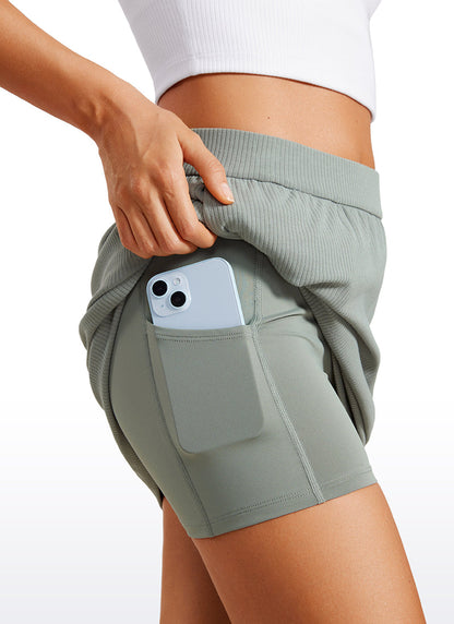 Ribbed High Rise Pocket A Line Skirt 14''