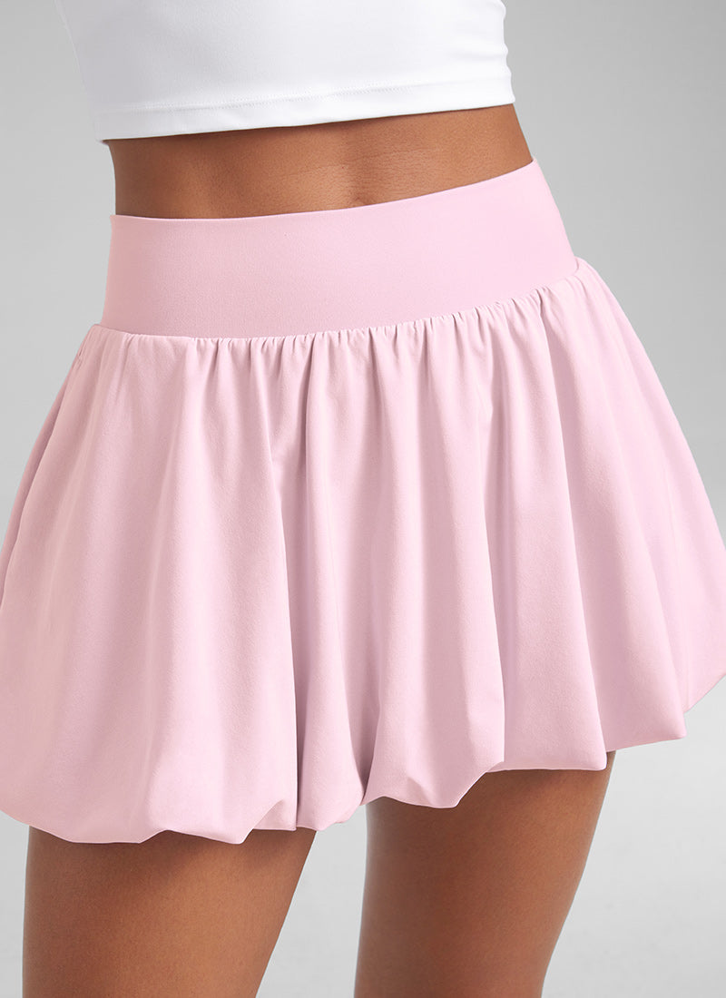 Feathery-Fit Soft Bubble Hem Balloon Ruffle Skort