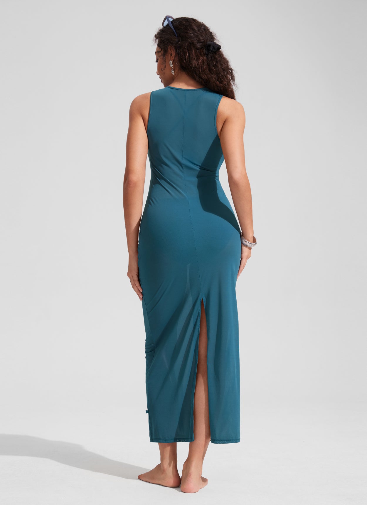 Mesh Midi Sleeveless Swimsuit Coverup with Back Slit