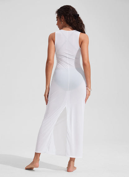 Mesh Midi Sleeveless Swimsuit Coverup with Back Slit