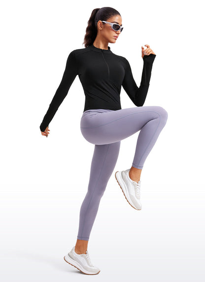 Brushed Half Zip Cropped Long Sleeve