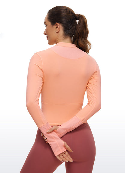 Brushed Half Zip Cropped Long Sleeve