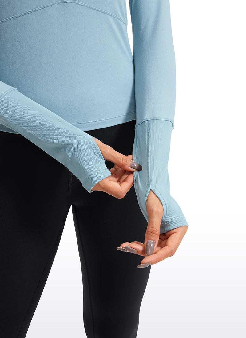 Brushed Half Zip Cropped Long Sleeve