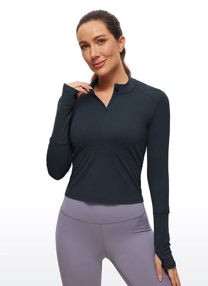 Brushed Half Zip Cropped Long Sleeve