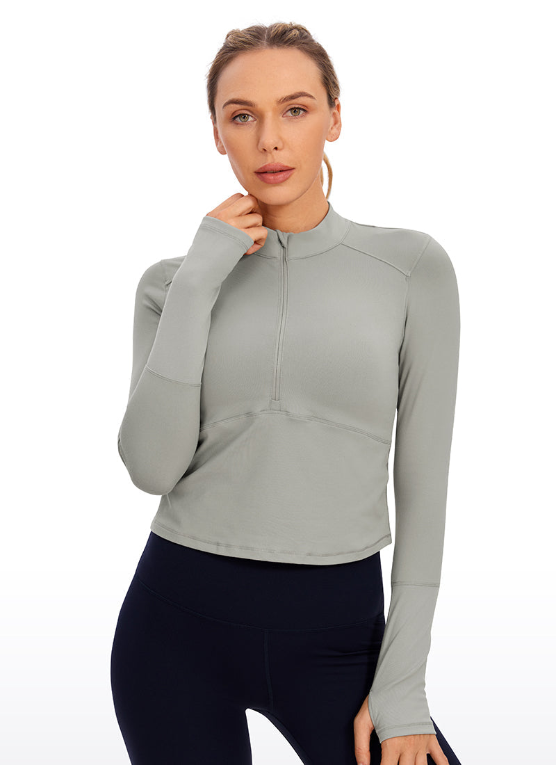 Brushed Half Zip Cropped Long Sleeve