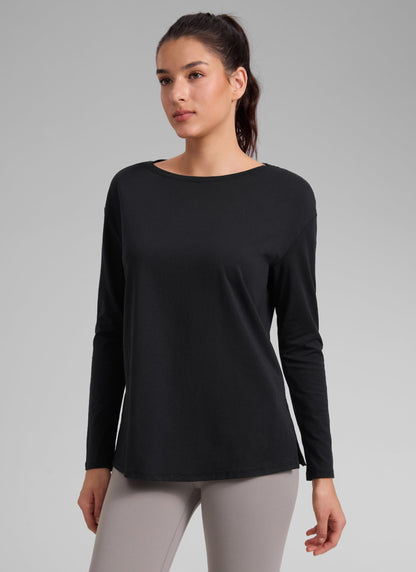 Cotton-Blend Boat Neck Long Sleeve