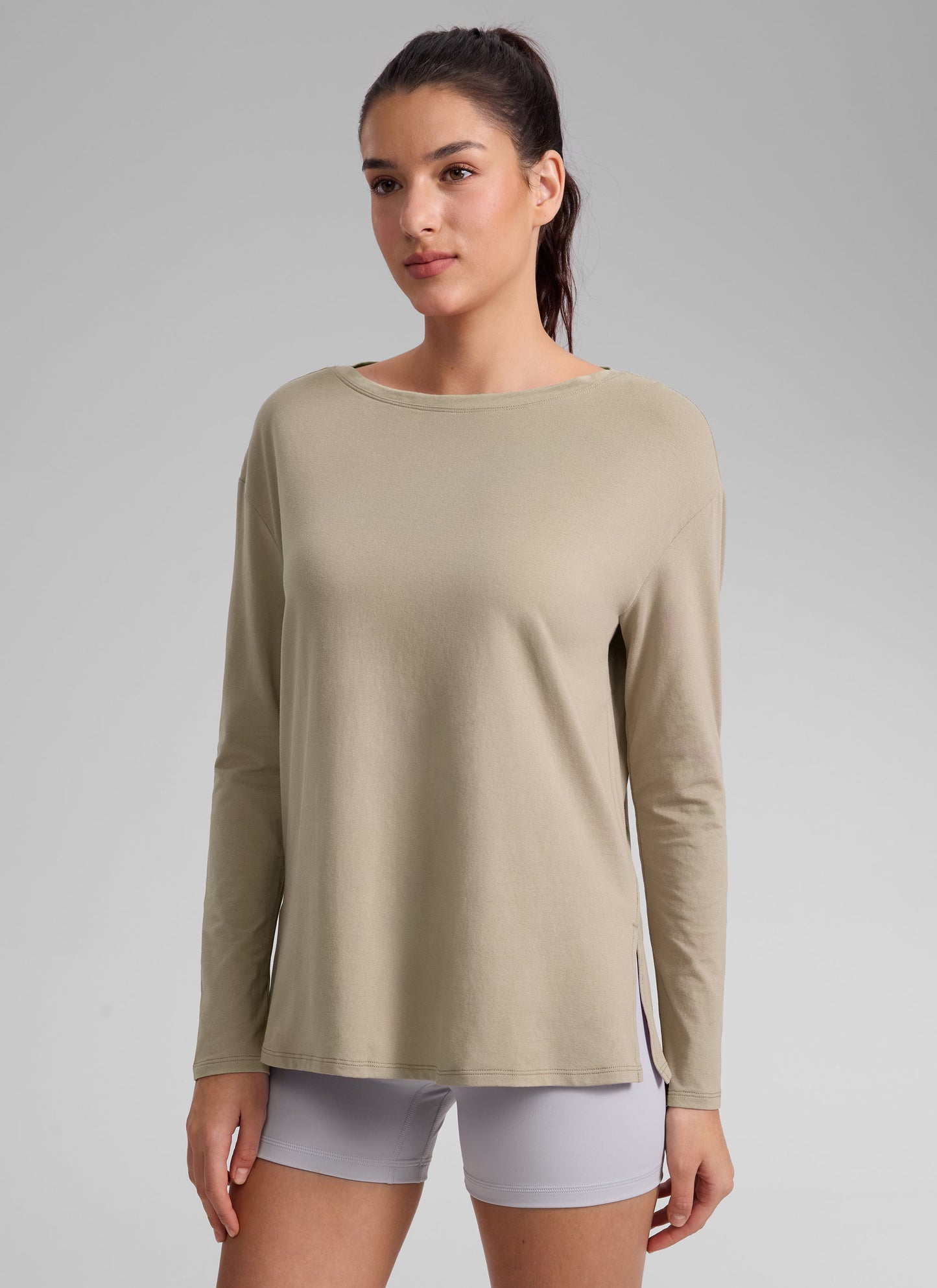 Cotton-Blend Boat Neck Long Sleeve