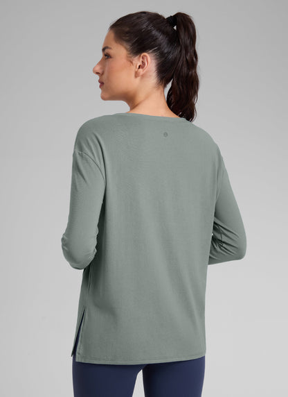 Cotton-Blend Boat Neck Long Sleeve