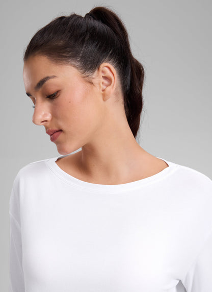 Cotton-Blend Boat Neck Long Sleeve
