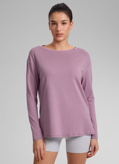 Cotton-Blend Boat Neck Long Sleeve