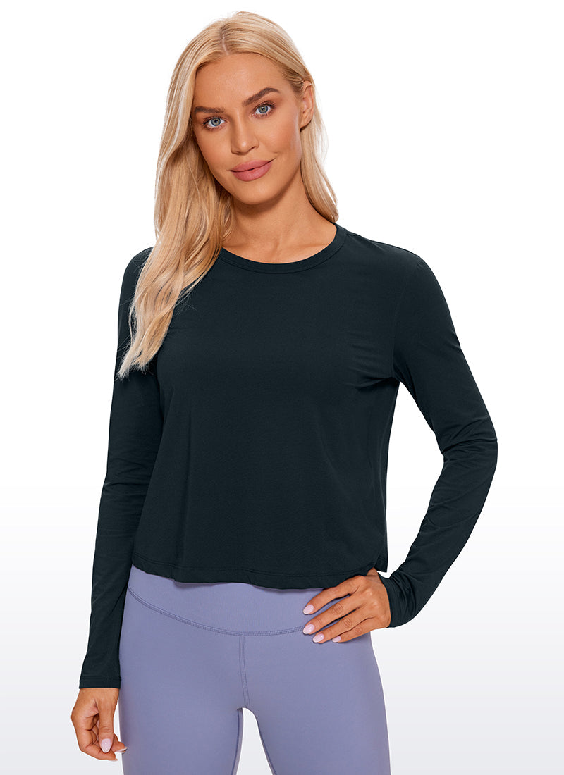 Pima Cotton Cropped Classic Fit Long Sleeve