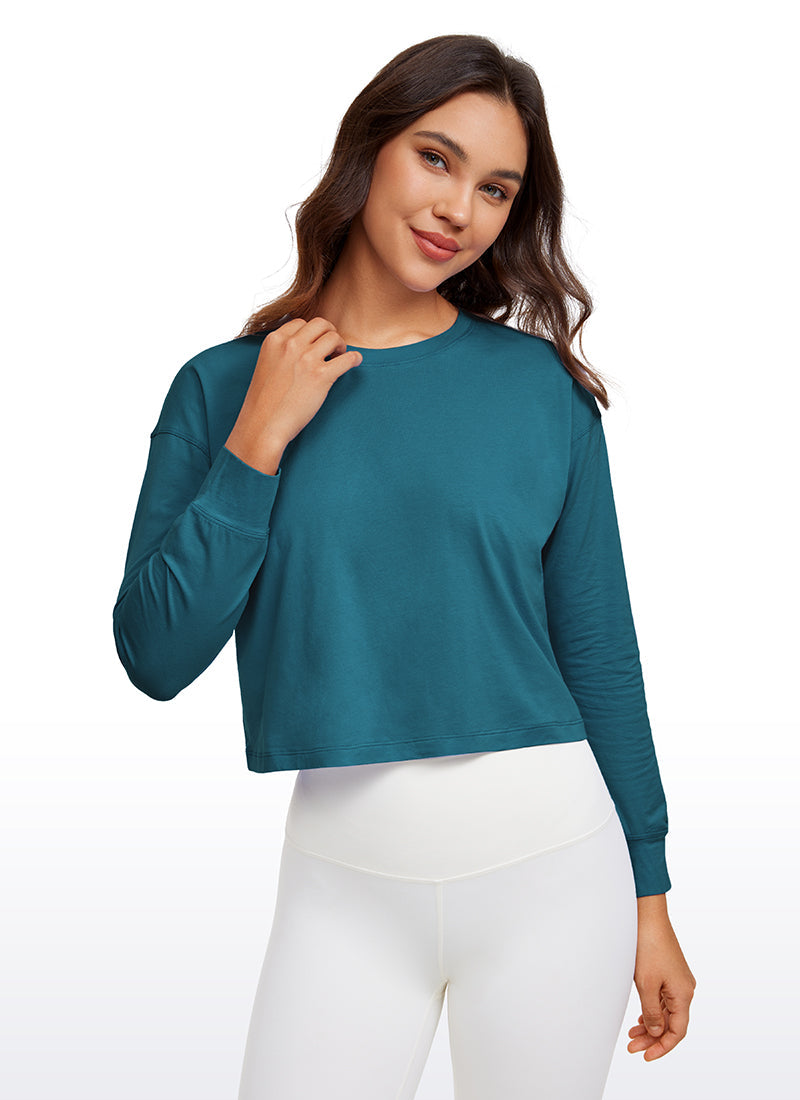 Pima Cotton Cropped Loose Fit Long Sleeve