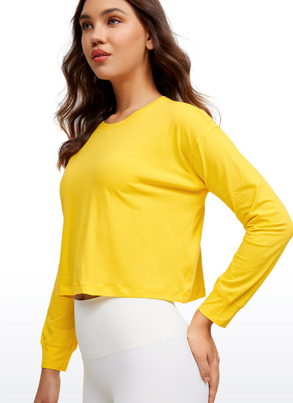 Pima Cotton Cropped Loose Fit Long Sleeve