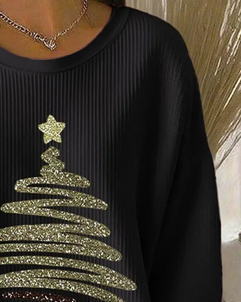 Loose Pitted Christmas Print Sweatshirt