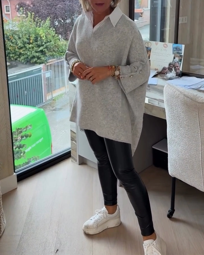 V-Neck Buttoned Asymmetrical Sweater