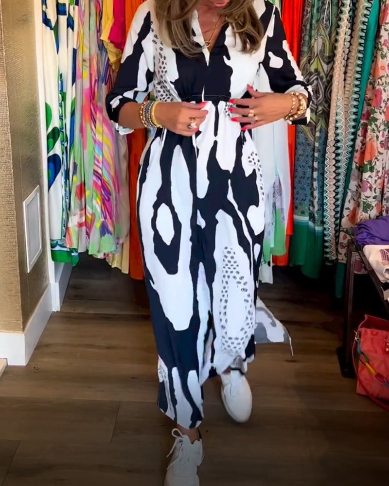 Slit V Neck Long Sleeve Dress