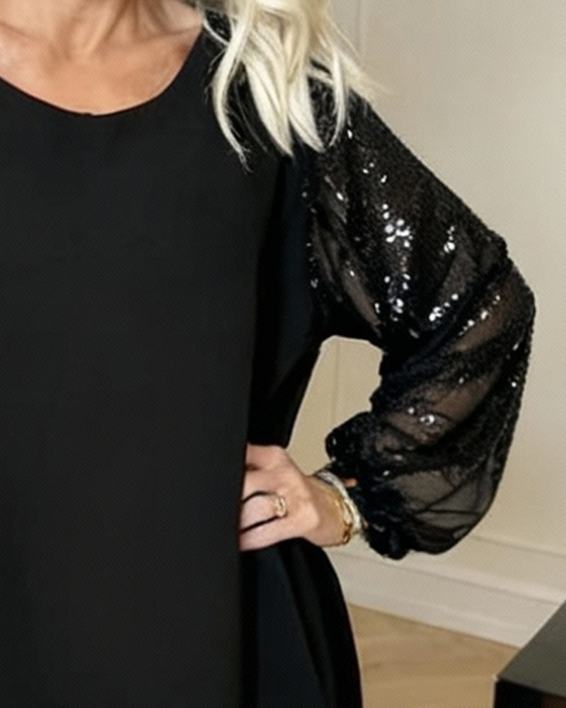 Lantern Sleeve Round Neck Loose Dress