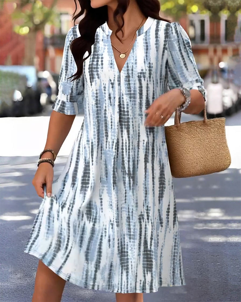 Printed V-Neck Casual Dress