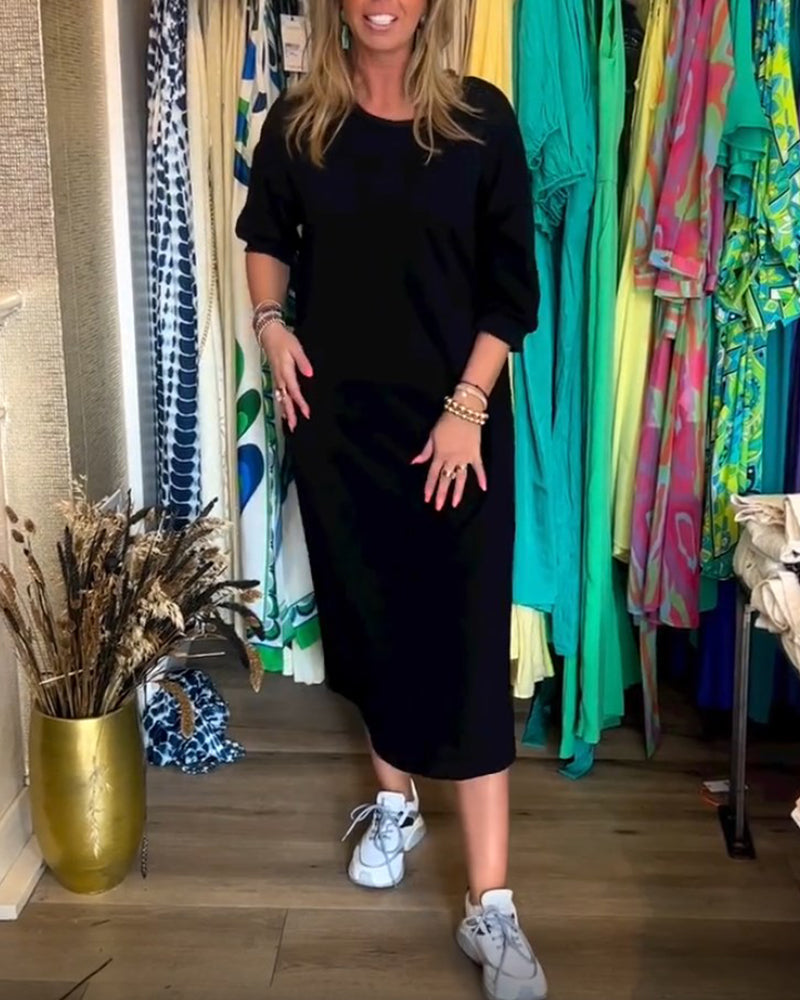 Solid Color Round Neck Dress