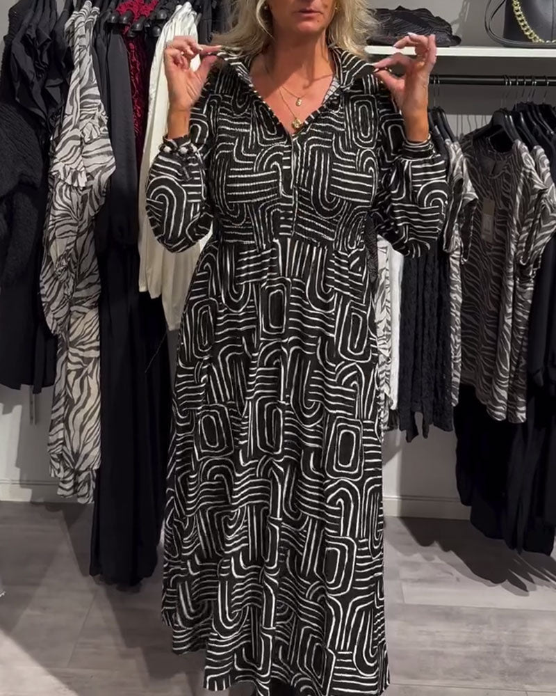 Lapel - collared Fashionable Printed Dress