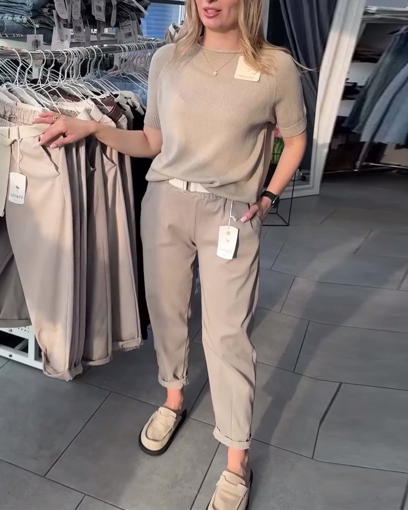 Solid Color Casual Straight Pants