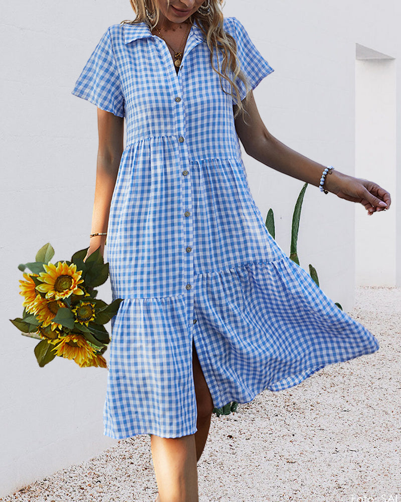 Plaid print casual shirt dress