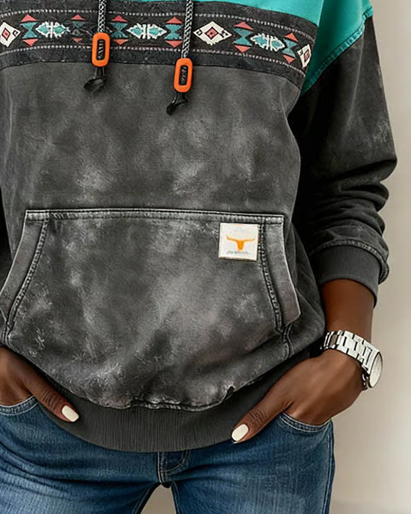 Retro Pocket Color-Blocked Hoodie