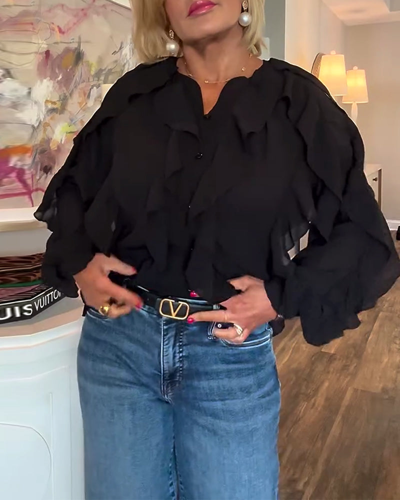 Ruffled Flowy Solid Color Shirt