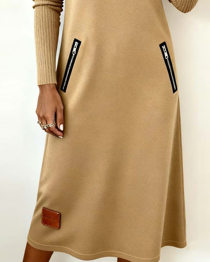 Lapel Half-Zip Shift Dress