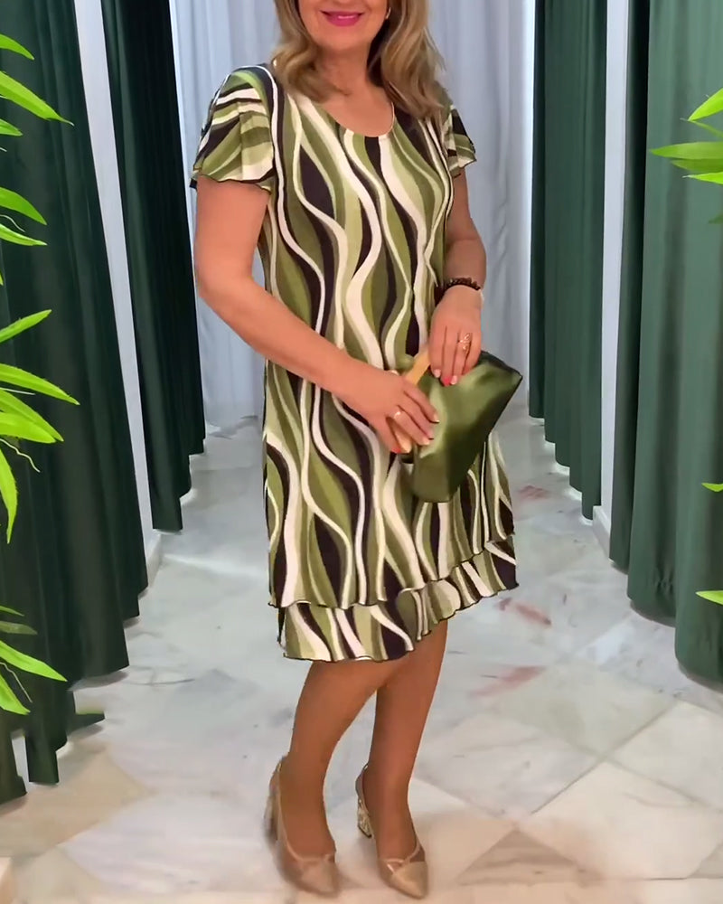 Ruffle Sleeves Printed Double Layer Dress