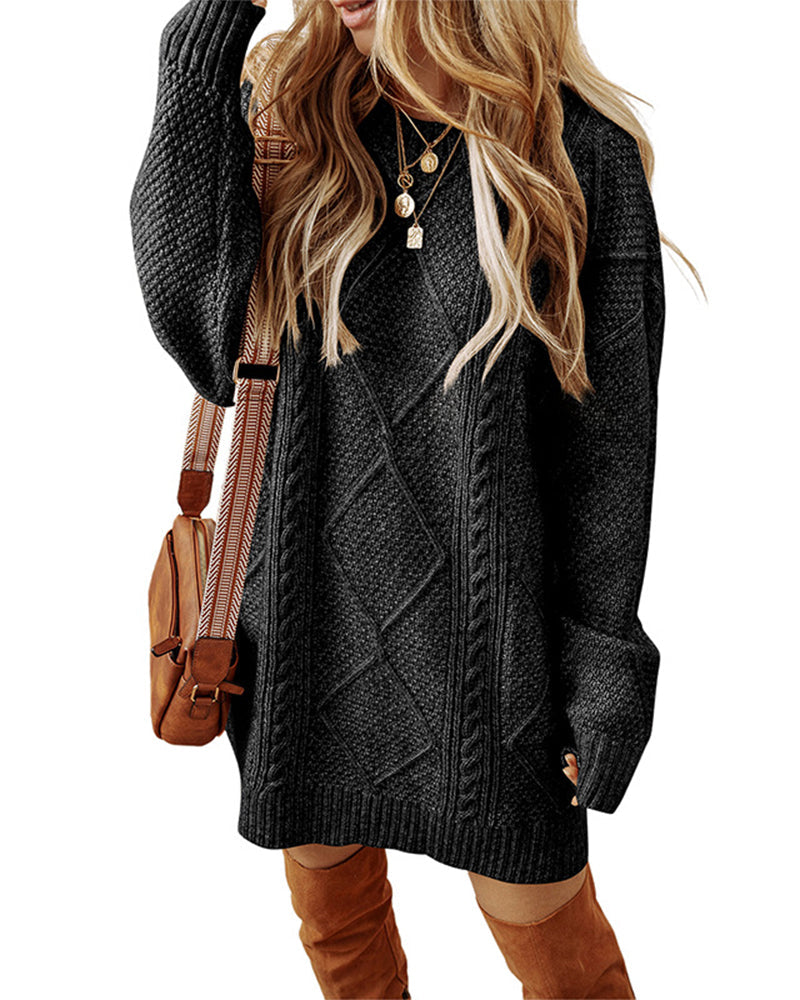 Casual Round Neck Solid Color Sweater Dress