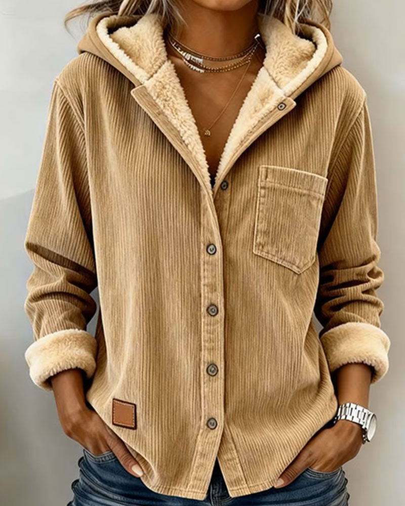 Solid Color Long-Sleeved Warm Hooded Coat