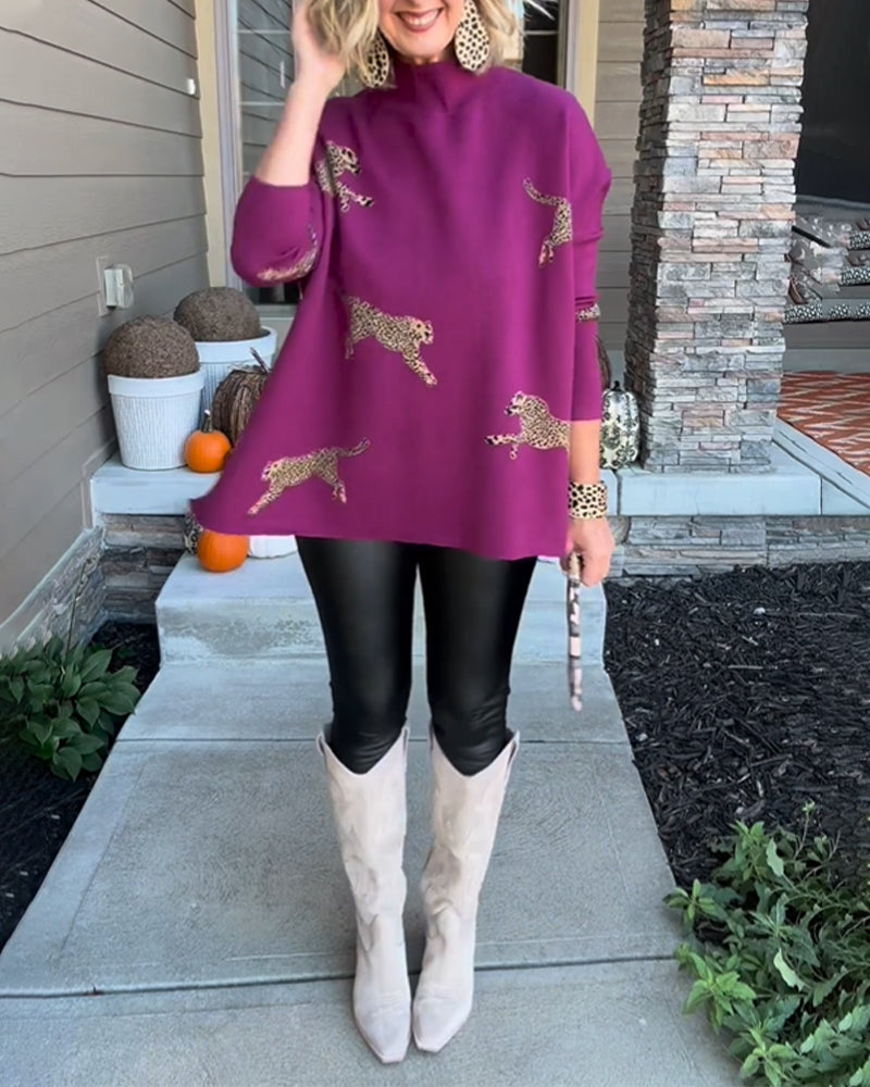 Cheetah pattern loose sweater